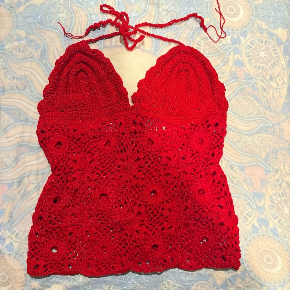 Red Crochet Halter Top